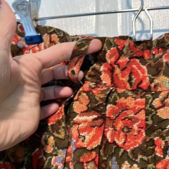 Floral Pleated Skirt - orange green rayon long length size 8 - Picture 4 of 8